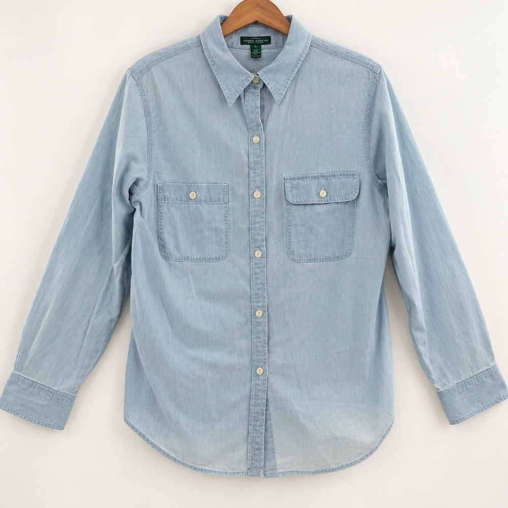Lauren Ralph Lauren Coastal Cowgirl Chambray Denim Shirt Women Medium Blue